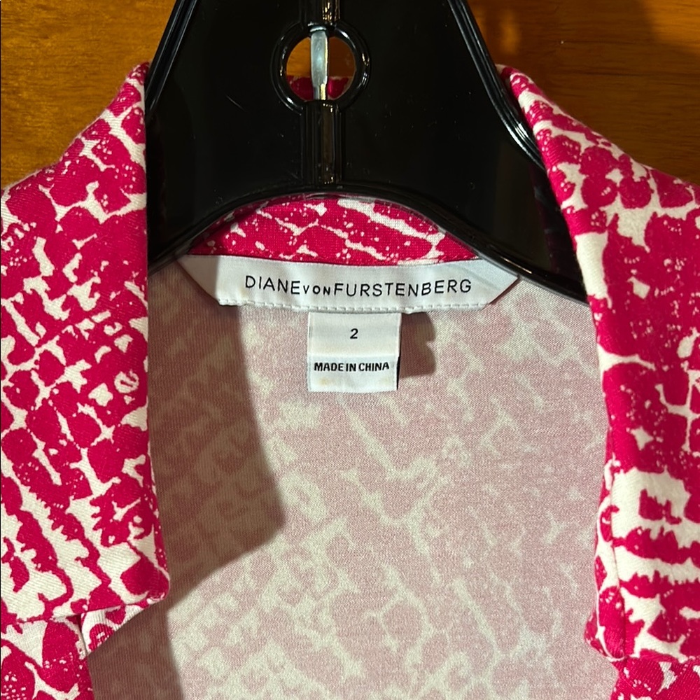 Diane von Furstenberg Pink and White Print Wrap Dress